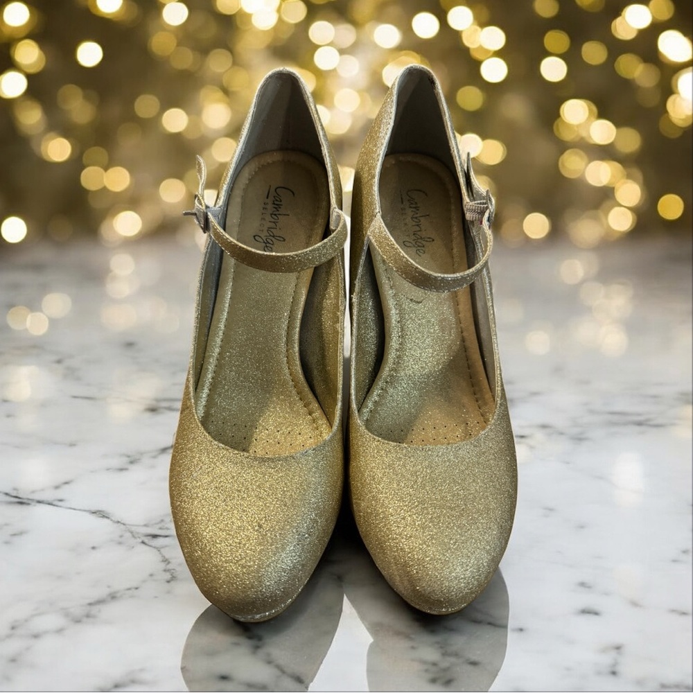 Champagne Gold Glitter Strappy Heels Wedding Prom Homecoming Sz 11